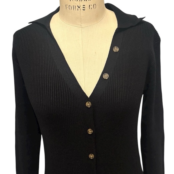 Micas Black Ribbed Button-Down Long Sleeve Knit Midi Dress NWT Size Small - Picture 4 of 10